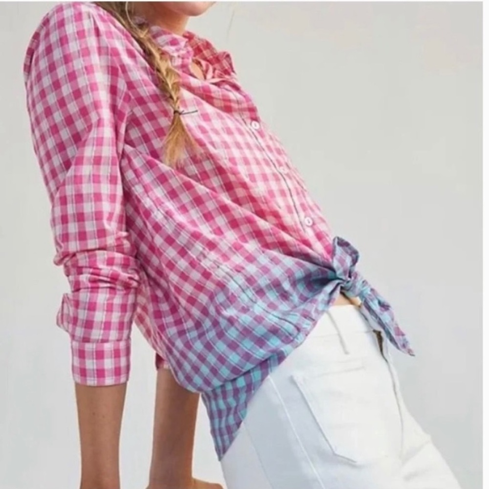 Anthropologie Pilcro Deb Shimmer Gingham Ombre Shirt Size Medium